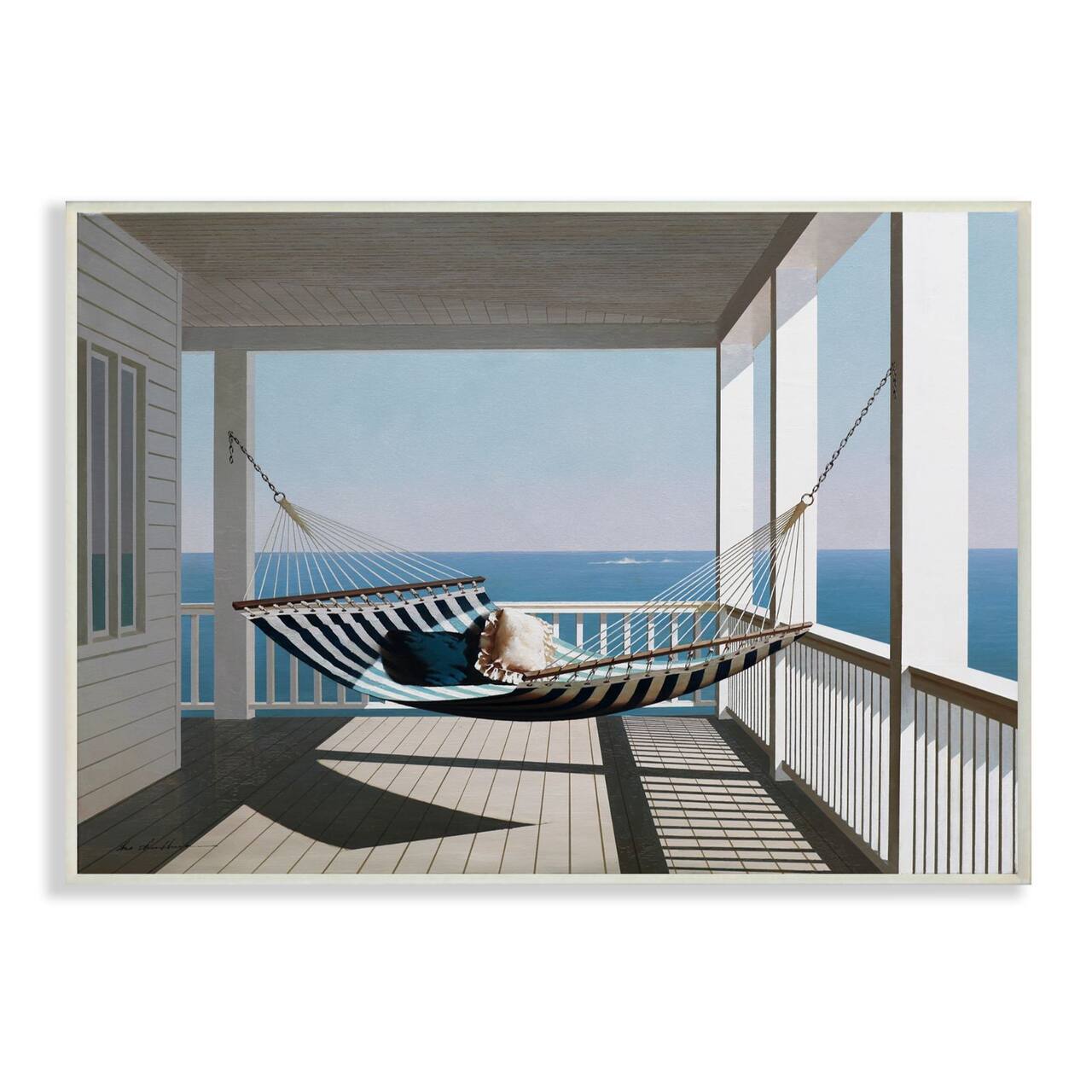 Stupell Industries Blue & White Striped Hammock on the Beach House Porch Wall Plaque